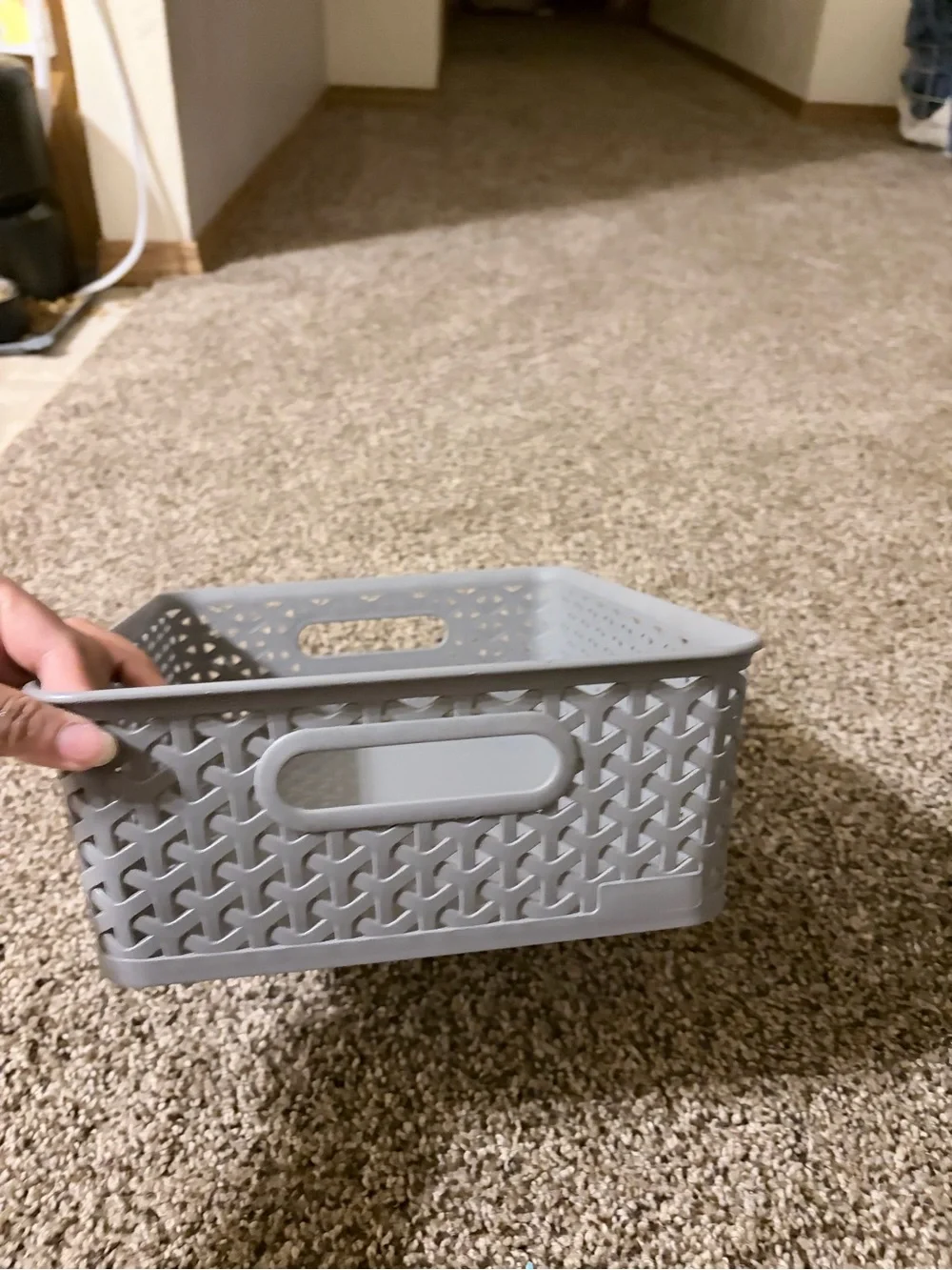 Gray Plastic Storage Basket - Stackable Home Accent